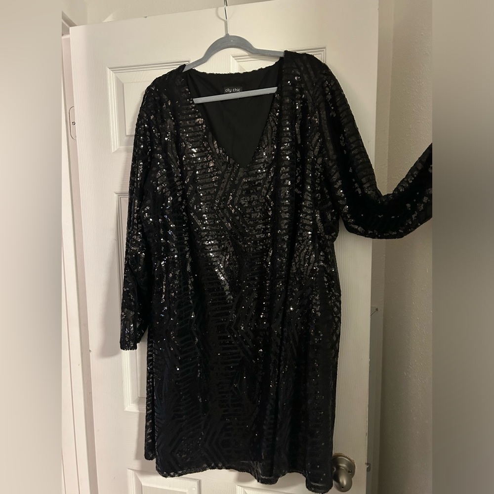 City Chic Black Sequins Patterned Dress